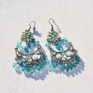 Crystal Teal Chandelier Earrings